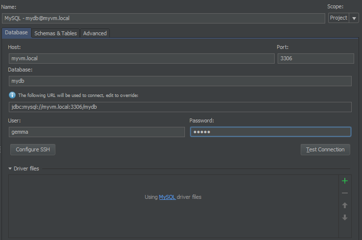 mysql connection config